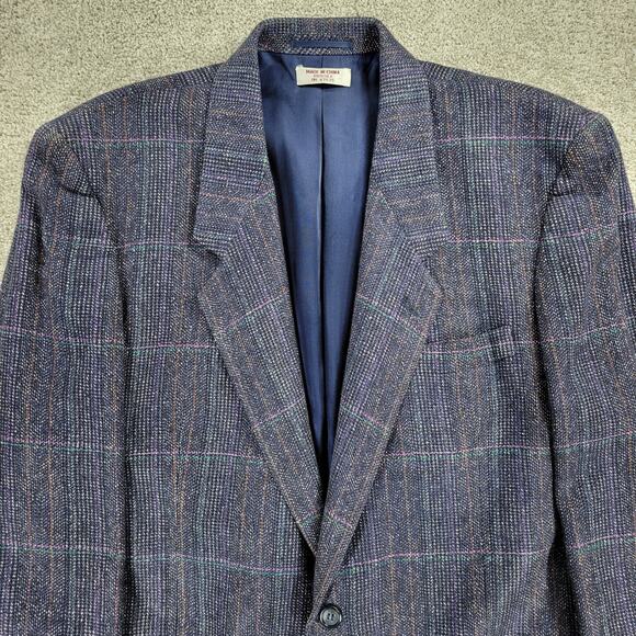 Gino Cappeli‎ Silk Sport Coat Mens 40 Long Blue Purple Windowpane Plaid 2 Button - Picture 10 of 15
